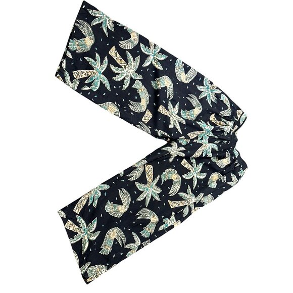 CCC Vintage Boho Black Wide Leg Pants With Leaf Print Elastic Waist Size Medium - Picture 6 of 7